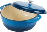 Amazon Basics Cast Iron Dutch Oven Pot with Lid, Enameled, Round, Dual Handles, Heavy-Duty, Medium, 6-Quart, Blue - Image 4