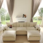 Modular Sectional Sofa, Cloud Couch with Ottoman, Charging Station, Throw Pillows, Cup Holders, Modern Convertible U Shaped Couches for Living Room, Bedroom and Apartment (White, 116"- U Shape) - Image 2