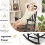 Patio Rocking Chair Outdoor,Set of 1,Weather Resistant Poly Resin Oversized Porch Rocker,High Back Smooth Design,350lb Weight Capacity,Indoor Outdoor Use(1,Black) - Image 6