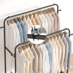 Laiensia Double Rods Garment Rack with Wheels, Clothing Rack for Hanging Clothes,4 Hooks, Multi-functional Bedroom Clothes Rack, Black - Image 8