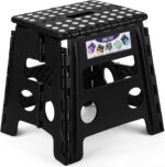 Delxo Folding Step Stool, 13 inch Non-Slip Foldable Stools for Kids & Adults Up to 300 LBS, Step Stool with Handle, Lightweight for Kitchen, Bathroom, Bedroom, Garden, Black, 1PC - Image 2