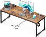 Coleshome 71 Inch Computer Desk with USB Ports, Large Office Desk, Long Study Student Writing Desk, Rustic Brown - Image 2