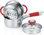Concord Stainless Steel SIMPLE POUR Saucepan with Steamer Tier. Vented Glass Lid. Features Dual Pouring Spouts and Volume Marking on pot. Perfect for making Sauces, Jam, Ramen, and more (1 Quart) - Image 2