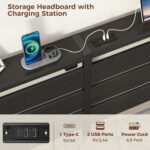 Rolanstar Bed Frame Twin Size with USB Charging Station, LED Bed Frame with Wood Storage Headboard, Black Metal Platform Bed with Under Bed Storage, No Box Spring Needed, Noise Free - Image 5
