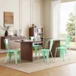 Metal Dining Chairs Set of 4 Stackable Side with Back 18 Inch Indoor Outdoor Use Industrial Classic Vintage Metal for Kitchen Restaurant Bistro Cafe Bar, Mint Green - Image 5