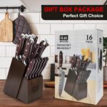 SHAN ZU Knife Set 16 pcs, Japanese Kitchen Knife with Block High Carbon Stainless Steel Ultra Sharp Knife for Kitchen, Professional Chef Knife Set with Sharpener - Image 6