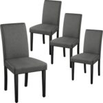 Yaheetech Dining Chairs Set of 4 Fabric Parson Upholstered Kitchen Chairs with Padded Seat and Solid Wood Legs for Dining Room/Restaurant, Armless Design, Dark Grey - Image 2