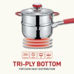 Concord Stainless Steel SIMPLE POUR Saucepan with Steamer Tier. Vented Glass Lid. Features Dual Pouring Spouts and Volume Marking on pot. Perfect for making Sauces, Jam, Ramen, and more (1 Quart) - Image 7