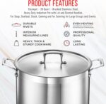 Stockpot – 20 Quart – Brushed Stainless Steel – Heavy Duty Induction Pot with Lid and Riveted Handles – For Soup, Seafood, Stock, Canning and for Catering for Large Groups and Events by BAKKEN - Image 8