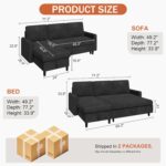 Vongrasig Convertible Sleeper Sofa Bed, Pull Out Couch with Storage, 77" L-Shaped Sofa Bed with Storage Chaise Linen Fabric for Living Room, Apartment, Small Space, Black - Image 3