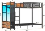 Itaar Metal Bunk Bed Twin Over Twin with Hall Tree, Power Outlet, LED Bunk Bed with 4 Storage Drawers, Bed with Safety Guardrail & Ladders, No Box Spring Needed, Easy Assembly, Rustic Brown - Image 3