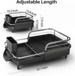 Dish Drying Rack, Expandable Dish Rack for Kitchen Counter, Stainless Steel Dish Drainer with Drainboard Set and Utensil Holder (Black) - Image 5