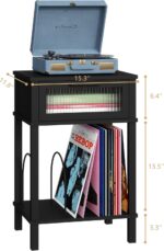 End Table with Record Player Stand, Side Table with Storage, 2-Tier Nightstand with Drawer and Record Holder, Modern Black Bedside Table for Living Room Bedroom MLBZ18B - Image 4