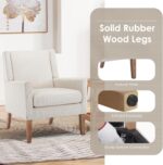 COLAMY Modern Wingback Living Room Chair, Upholstered Fabric Accent Armchair, Single Sofa Chair with Lounge Seat and Wood Legs for Office/Bedroom/Reading Spaces, Beige - Image 5