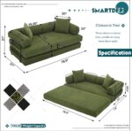 Convertible Folding Sofa Bed, Modular Floor Sofa with Removable Backrest, 3-Seater Fold Out Couch Bed with Pillows, King Size Futon Lazy Couch Corduroy Sleeper for Living Room, Dorm, Green - Image 3