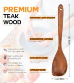Wooden Spoons for Cooking, Natural Premium Teak Wood Corner Spoon, Good Grip Large Wooden Spoons and Wooden Spatula, Heat Resistant Wooden Cooking Utensils for Nonstick Cookware Cooking Gifts - Image 3