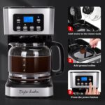 Taylor Swoden 12-Cup Programmable Coffee Maker, Regular & Strong Brew Drip Coffee Machine for Home and Office, Glass Carafe, Pause & Serve, Auto Shut Off, Black & Stainless Steel - Image 10