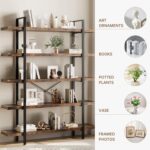 Heavy Duty 5-Tier Industrial Bookcase, 47" Wide Wood Bookshelf for Home Office, 120lbs Shelf Capacity, Rustic Open Shelving Display with Reinforced Horizontal Shelf for Living Room Bedroom - Image 4