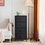 Sweetcrispy Nightstand Small Bedroom Dresser with 4 Fabric Drawers, Bed Side Furniture End Table, Wooden Top Cabinet Night Stand Dresser for Closet, Entryway, Dorm, Black - Image 8