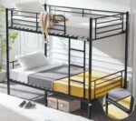 VINGLI Bunk Bed Twin Over Twin for Kids, Teens & Adults Bunk Bed with Stairs & Flat Rungs, Heavy Duty Metal Slats, No Box Spring Needed, Black - Image 2