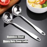 Soup Spoon Stainless Steel Heavy Duty Big Soup Ladle Colander Serving Spoon with Attractive Mirror Finish, Perfect for Hotpot Stirring, Serving Soup, Deep Wide Enough 2PCS (Soup Spoons - 12") - Image 6