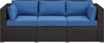 Yaheetech 3-Seat Patio Wicker Sofa, Outdoor Rattan Couch with Furniture Cover, Deep Seat High Back with Cushions & Throw Pillows for Deck/Porch/Balcony/Yard, Brown/Dark Blue - Image 2