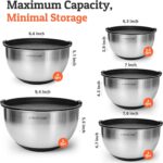 Priority Chef Premium Mixing Bowls With Lids Set, Airtight Lids, Thicker Stainless Steel Mixing Bowl Set, Large Prep Metal Bowls, Nesting Bowls for Kitchen, 1.5/2/3/4/5 Qrt, Black - Image 4