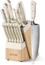 CAROTE 14 Pieces Knife Set with Block, Forged, High Carbon Stainless Steel Sharp Blade Block Knife Set, Dishwasher Safe Cutlery, Cream - Image 2