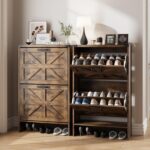 Shoe Storage Cabinet for Entryway,Farmhouse Slim Shoe Cabinet with 2 Flip Drawers,Narrow Freestanding Organizer Storage Rack for Entrance,Hallyway,Brown - Image 6