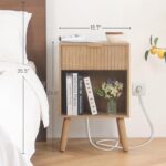 Wood Nightstand with Charging Station, Bedside Table with Fluted Drawers and Outlet, Boho Night Stand for Bedroom, Living Room, Office (Rustic Walnut) - Image 3