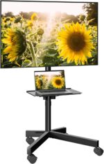 BONTEC Mobile TV Stand for 23-60 Inch TVs, Rolling TV Stand with Locking Wheels, Adjustable Height, Media Shelf, Max VESA 400x400mm, Holds Up to 88lbs - Image 2