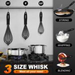 Walfos Silicone Whisk,Stainless Steel Wire Whisk Set of 3 -Heat Resistant 480°F Kitchen Whisks for Non-stick Cookware,Balloon Egg Beater Perfect for Blending,Whisking,Beating,Frothing & Stirring,Black - Image 6