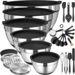 Umite Chef Mixing Bowls with Airtight Lids, 26Pcs Stainless Steel Bowls Set, 3 Grater Attachments & Black Non-Slip Bottoms Size 7, 4, 2.5, 2.0,1.5, 1QT, Great for Mixing & Serving - Image 2