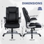 COLAMY High Back Executive Office Chair- Ergonomic Home Computer Desk Leather Chair with Padded Flip-up Arms, Adjustable Tilt Lock, Swivel Rolling Chair for Adult Working Study-Black - Image 4