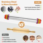 Stainless Steel Rolling Pin with Adjustable Thickness Rings - 4 Interchangeable Sizing Bands for Dumplings/Pasta/Cookies - Nonstick Kitchen Baking Tool (Rolling pin with color thickness rings) - Image 5