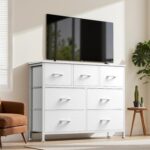 DUMOS TV Stand Dresser for Living Room Bedroom with 7 Fabric Drawer, Entertainment Center Chest Storage Organizer Units for Clothing, Closet, Cabinet, Living Room Furniture, White - Image 9