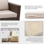 WAROOM Patio Couch PE Wicker 3-Seat Outdoor Brown Rattan Sofa Deep Seating Furniture with Non-Slip Beige Cushion - Image 5
