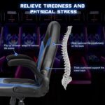 DUMOS Ergonomic Computer Gaming Chair - Home Office Desk with PU Leather Lumbar Support, Height Adjustable Big and Tall Video Game with Flip-up Armrest, Swivel Wheels for Adults and Teens - Image 5