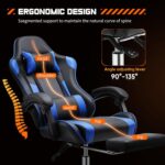 Sweetcrispy Video Game Desk Chair - Ergonomic Computer with Footrest and Comfy Lumbar Support, PU Leather Recliner with Headrest, Fixed Up Armrest, Height Adjustable with 360° Swivel, for Adults, Blue - Image 5