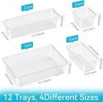 12 PCS Drawer Organizer Set, 4 Sizes Storage Drawer Units, Clear Plastic Makeup Vanity Organizer and Storage Bins for Makeup, Stationeries, Multiple Gadgets for Bathroom, Office, Bedroom - Image 3