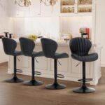 COLAMY Bar Stools Set of 4, Modern Swivel Bar Chairs, Adjustable Faux Leather Upholstered Barstools Counter Height with High Backrest for Bar, Kitchen Island, Dining Room, Black - Image 2