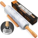 Walfos Marble Rolling Pin With Wooden Handles & Wood Cradle, 16.5 Inch Marble Rolling Pins For Making Pizza Dough And Tortillas, Dough Roller For Pie Crust, Cookie, Pasta (Gray & White) - Image 2
