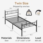 BedsPick Twin Bed Frame, Classic Metal Platform Bed Frame, Mattress Foundation with Steel Slat Support, 12.5'' Under Foundation Storage, No Box Spring Needed/Noise Free/Easy Assembly/Twin Size Black - Image 3