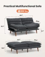 AMADA HOMEFURNISHING Futon Sofa Bed, Corduroy Futon Couch with Adjustable Backrest and Armrests, 2 in 1 Convertible Small Sleeper Sofa Bed for Small Spaces, Living Room or Office, Vintage Grey - Image 3