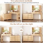 Large Makeup Vanity Desk with Mirror and Lights, Vanity Desk with 8 Drawers & Storage Shelves, Vanity Table with Power Outlet, 3 Color Modes & Adjustable Brightness Dressing Table, Bedroom,Oak - Image 5