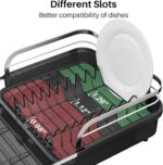 Dish Drying Rack, Expandable Dish Rack for Kitchen Counter, Stainless Steel Dish Drainer with Drainboard Set and Utensil Holder (Black) - Image 7