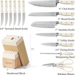 CAROTE 14 Pieces Knife Set with Block, Forged, High Carbon Stainless Steel Sharp Blade Block Knife Set, Dishwasher Safe Cutlery, Cream - Image 3