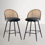 Black Bar Stools Set of 3, Swivel Counter Stools with Rattan Back & Metal Legs, 26" PU Leather Barstools Counter Height, Mid Century Modern Bar Chairs Island Stools for Kitchen Counter - Image 6