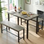 Tatub Dining Table Set for 4, 3-Piece Kitchen Table with 2 Benches, Space-Saving Dining Room Set for Breakfast Nook and Small Spaces, Grey - Image 2