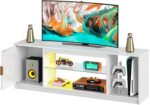 Bestier LED TV Stand for 55/60/65 Inch TV, Gaming Entertainment Center with Cabinet for PS5, Xbox, Fluted TV Console with Adjustable Glass Shelves for Living Room, Bedroom 57 Inch,Bright White - Image 9